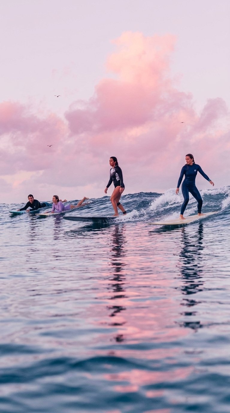 People taking surf lessons in Galveston